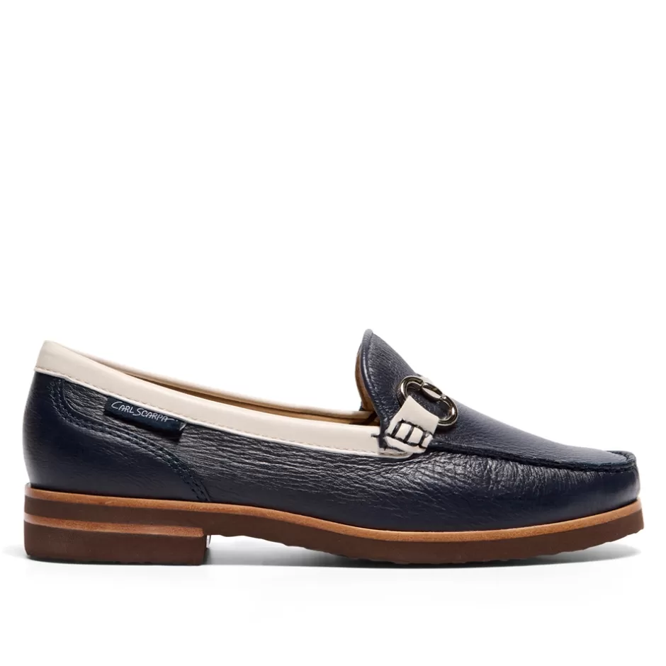 Leather Loafers | Loafers | Carl Scarpa Aubrigo Off White-Navy Leather Snaffle Loafers
