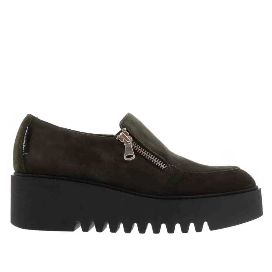 Suede Loafers | Loafers | Carl Scarpa Bronte Green Leather Zip Up Wedge Loafers