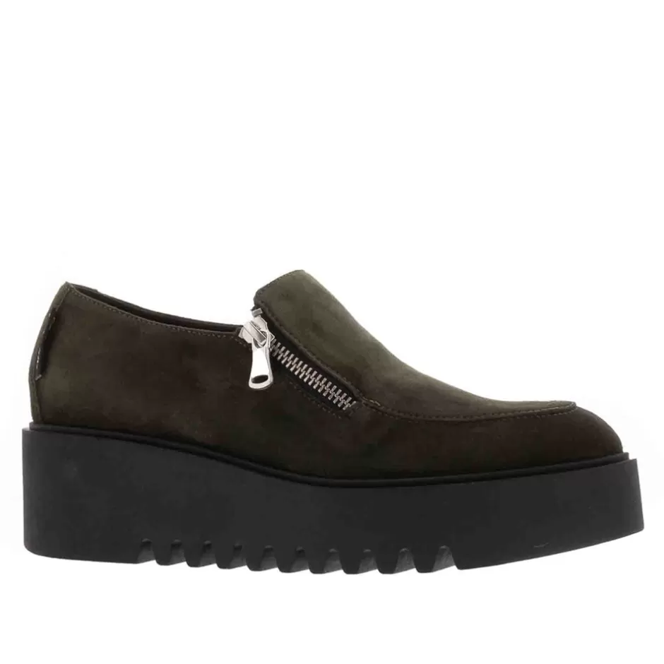 Suede Loafers | Loafers | Carl Scarpa Bronte Green Leather Zip Up Wedge Loafers