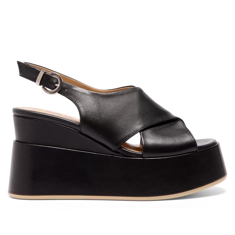 Sandals | Carl Scarpa Glorioso Black Leather Wedge Platform Sandals