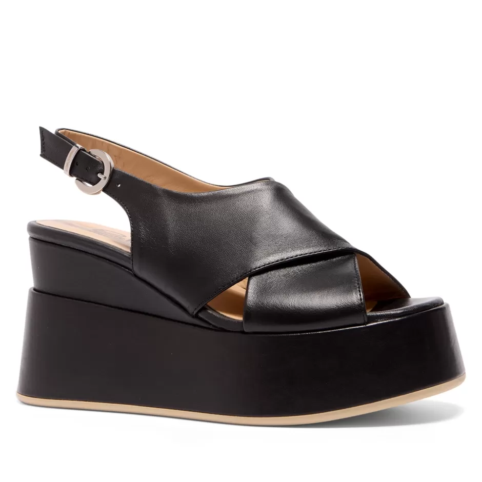 Sandals | Carl Scarpa Glorioso Black Leather Wedge Platform Sandals