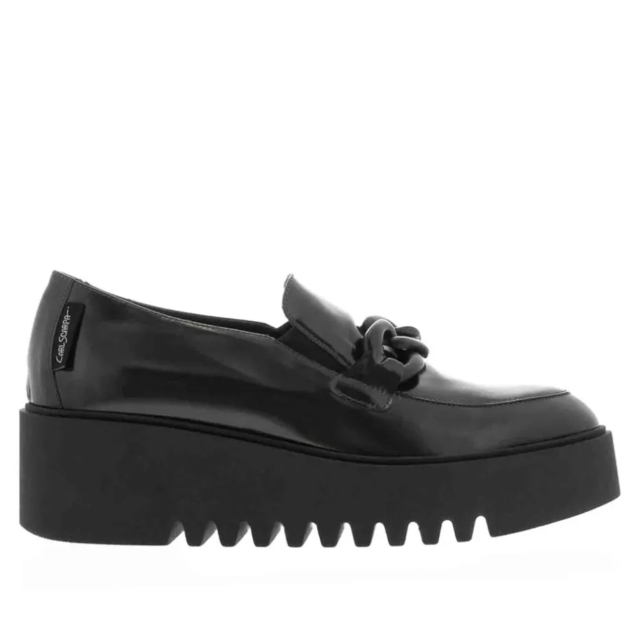 Leather Loafers | Loafers | Carl Scarpa Lizi Black Leather Chain Wedge Loafers