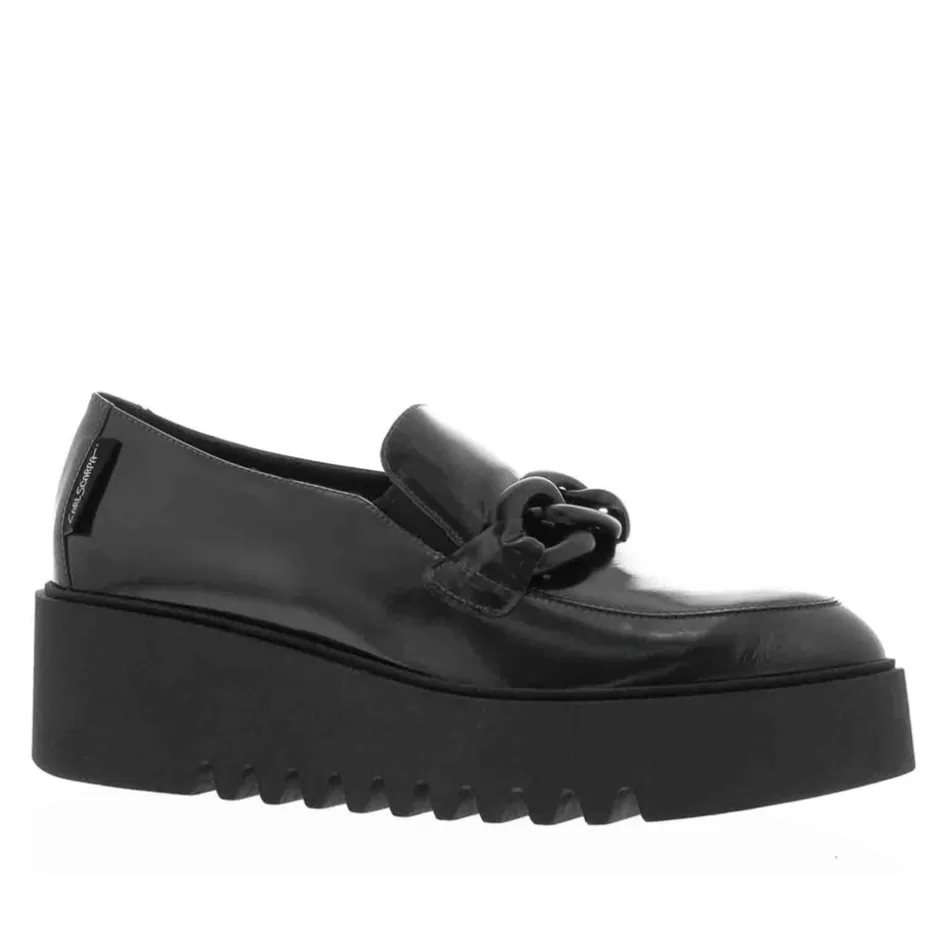 Leather Loafers | Loafers | Carl Scarpa Lizi Black Leather Chain Wedge Loafers