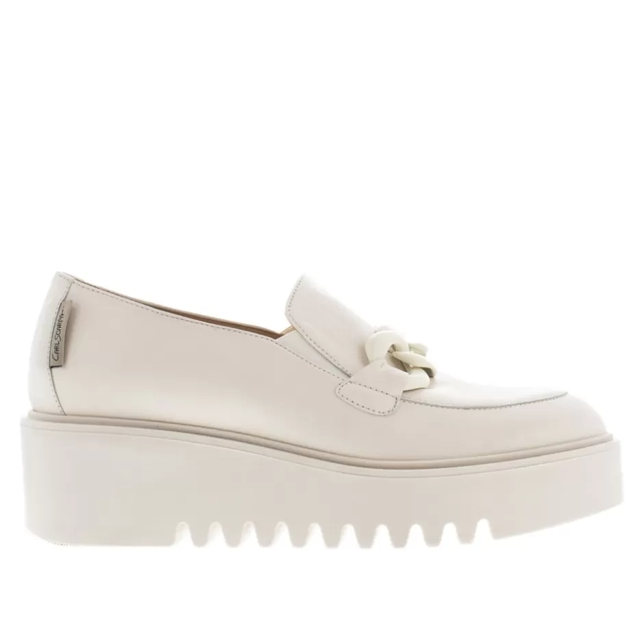 Leather Loafers | Loafers | Carl Scarpa Lizi Italian Off White Chain Wedge Loafers