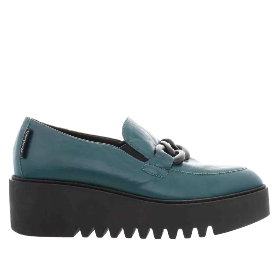 Leather Loafers | Loafers | Carl Scarpa Lizi Teal Leather Chain Wedge Loafers