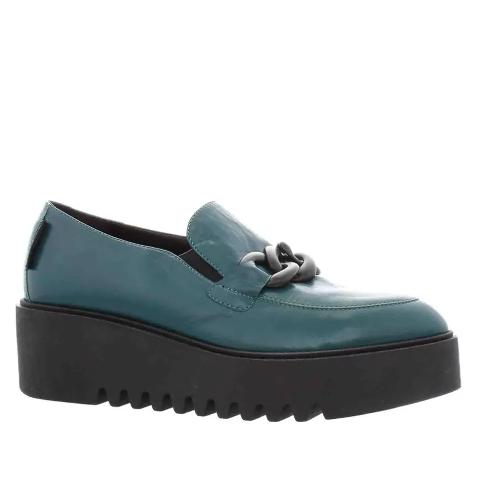 Leather Loafers | Loafers | Carl Scarpa Lizi Teal Leather Chain Wedge Loafers
