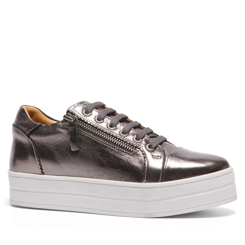 Leather Trainers | Trainers | Carl Scarpa Norina Silver Leather Platform Trainers