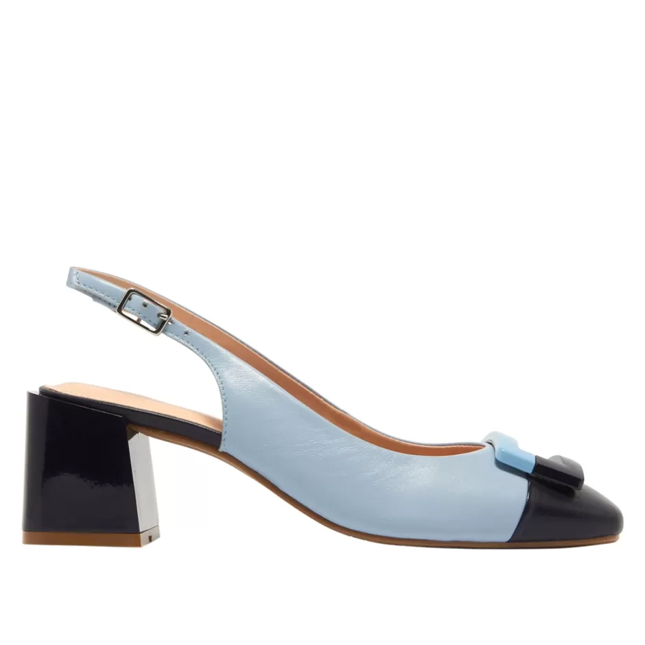 Court Shoes | Carl Scarpa Sardinia Blue Leather Block Heel Courts
