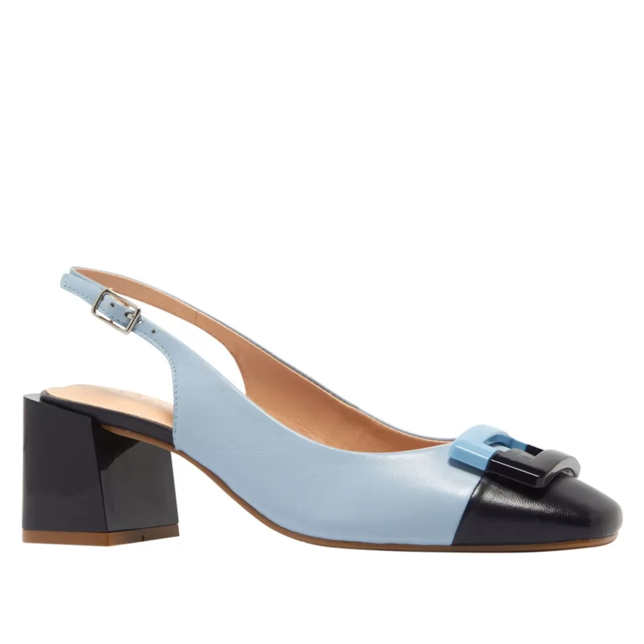Court Shoes | Carl Scarpa Sardinia Blue Leather Block Heel Courts