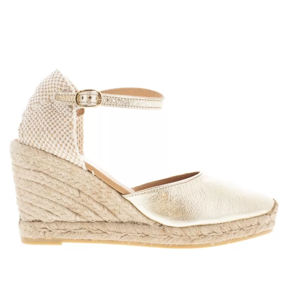 Sandals | Carl Scarpa Sicily Champagne Leather Espadrille Wedge Sandals